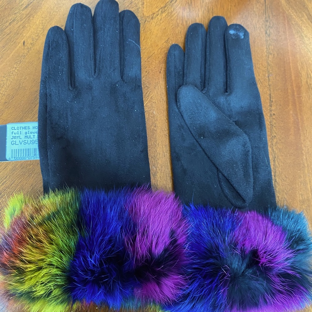 Gorgeous Colorful Rabbit Fur Gloves - Tag Attached!